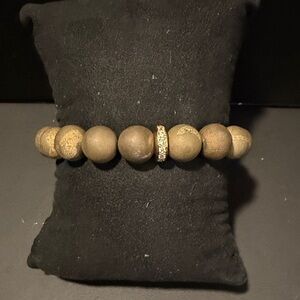 Rustic Cuff Brown Beaded Bracelet with Gold Accent